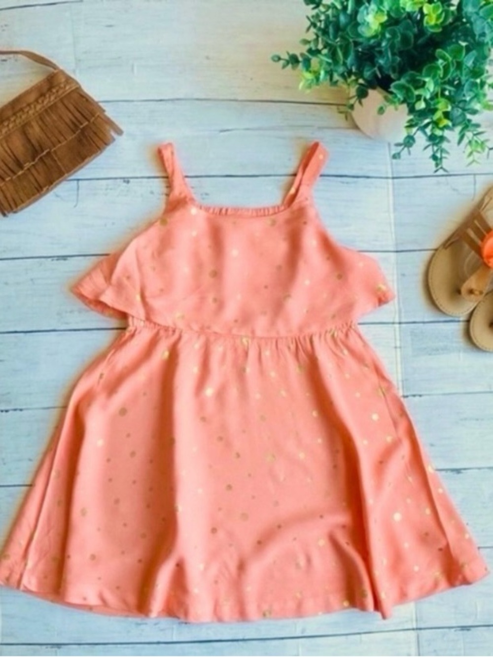 Crazy 8 Coral Pink Dress with Gold Dots